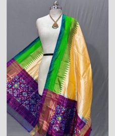 pink and purple colour ikkat pattu dupattas with All over Ikkat design