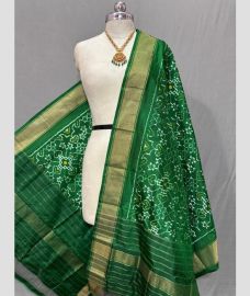 green colour ikkat pattu dupattas with All over Ikkat design