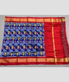 blue and magenta red colour ikkat pattu dupattas with All over Ikkat design