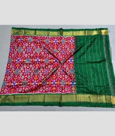 magenta red and green colour ikkat pattu dupattas with All over Ikkat design