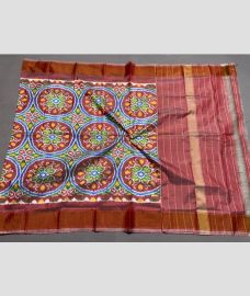 light blue and brown colour ikkat pattu dupattas with All over Ikkat design
