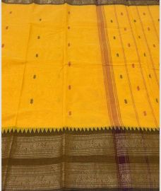 Yellow and Golden Brown kanchi cotton sarees with All over Buttas design