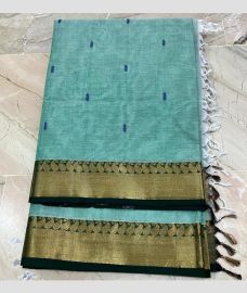 Turquoise and Black kanchi cotton sarees with All over Buttas design
