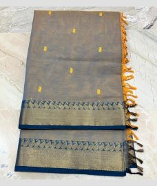 Lite Grey and Navy Blue kanchi cotton sarees with All over Buttas design