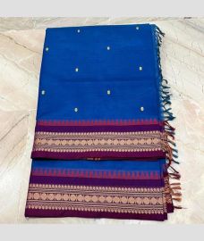 Blue and Magenta kanchi cotton sarees with All over Buttas design