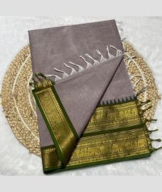 Grey and Green kanchi cotton sarees with Kanchi Border design