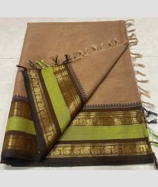 Lite Brown and Chocolate kanchi cotton sarees with Kanchi Border design