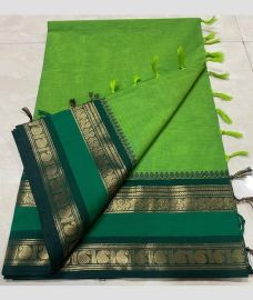 Parrot Green and Elf Green kanchi cotton sarees with Kanchi Border design