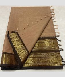 Brown and Chocolate kanchi cotton sarees with Kanchi Border design