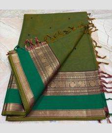 Leafy Green and Aqua Green kanchi cotton sarees with Kanchi Border design