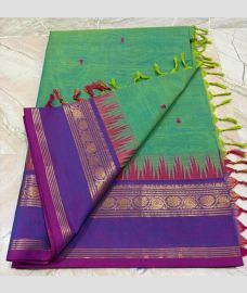 Aquamarine and Purple kanchi cotton sarees with Kanchi Border design