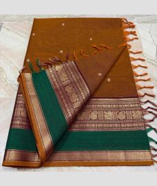 Brown and Elf Green kanchi cotton sarees with Kanchi Border design