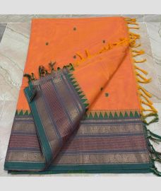 Safforan and Dark Turquoise kanchi cotton sarees with Kanchi Border design