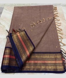 Granite and Navy Blue kanchi cotton sarees with Kanchi Border design