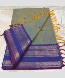 Lite Sky blue and Blue kanchi cotton sarees with Kanchi Border design