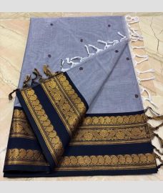 Sky blue and Black kanchi cotton sarees with Kanchi Border design