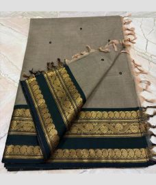 Lite grey and Black kanchi cotton sarees with Kanchi Border design