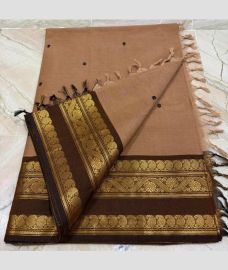 Lite Brown and Coffee kanchi cotton sarees with Kanchi Border design