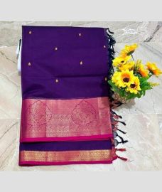 Purple and Pink kanchi cotton sarees with Kanchi Border design