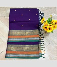 Purple and Lite Orange kanchi cotton sarees with Kanchi Border design