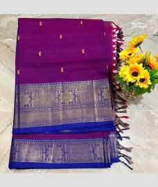 Magenta and Royal Blue kanchi cotton sarees with Kanchi Border design