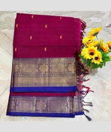 Crimson and Royal Blue kanchi cotton sarees with Kanchi Border design