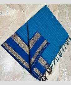 Lite Blue and Royal Blue kanchi cotton sarees with All over Checks design