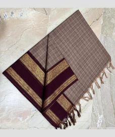 Sage and Chocolate kanchi cotton sarees with All over Checks design