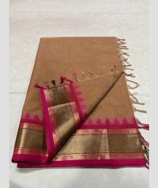 Lite Brown and Neon Pink kanchi cotton sarees with Kanchi Border design