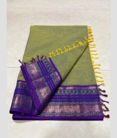 Fern Green and Purple kanchi cotton sarees with Kanchi Border design
