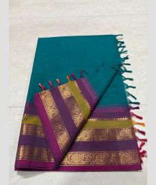Turquoise and Magenta kanchi cotton sarees with Kanchi Border design