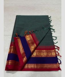 Blue Moss Green and Navy Blue kanchi cotton sarees with Kanchi Border design