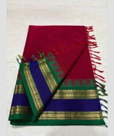 Crimson and Royal Blue kanchi cotton sarees with Kanchi Border design