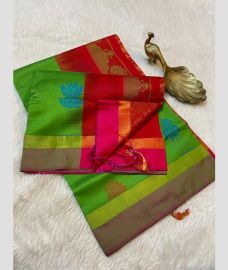 Green and Pink kanchi cotton sarees with All over Buttas design