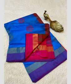 Blue and Pink kanchi cotton sarees with All over Buttas design