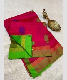 Pink and Parrot Green kanchi cotton sarees with All over Buttas design