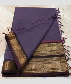light purple colour kanchi cotton sarees with Line Border design