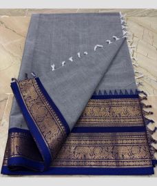 light blue colour kanchi cotton sarees with Line Border design
