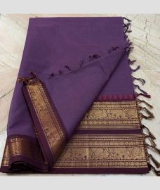 purple colour kanchi cotton sarees with Line Border design