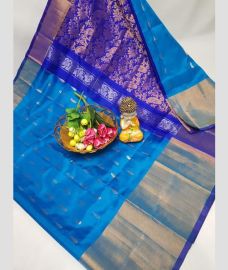 sky blue and brown colour kanchi cotton sarees with Line Border design