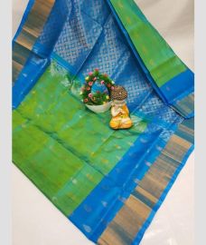 lime and turquoise colour kanchi cotton sarees with Line Border design