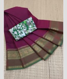 purple colour kanchi cotton sarees with Anchulatha Border design