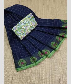 navy blue colour kanchi cotton sarees with Anchulatha Border design