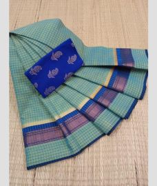 emerald colour kanchi cotton sarees with Anchulatha Border design