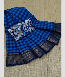 blue colour kanchi cotton sarees with Anchulatha Border design