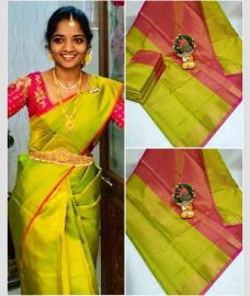 olive green colour kanchi cotton sarees with All over design