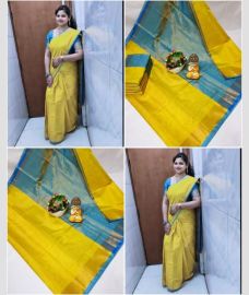 cyan blue and olive colour kanchi cotton sarees with All over design