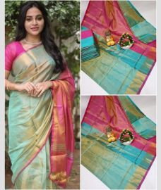 cyan blue and magenta colour kanchi cotton sarees with All over design