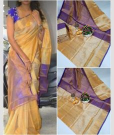 coral red and purple colour kanchi cotton sarees with All over design