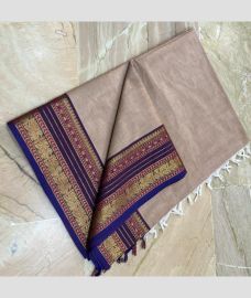 gray colour kanchi cotton sarees with Line Border design